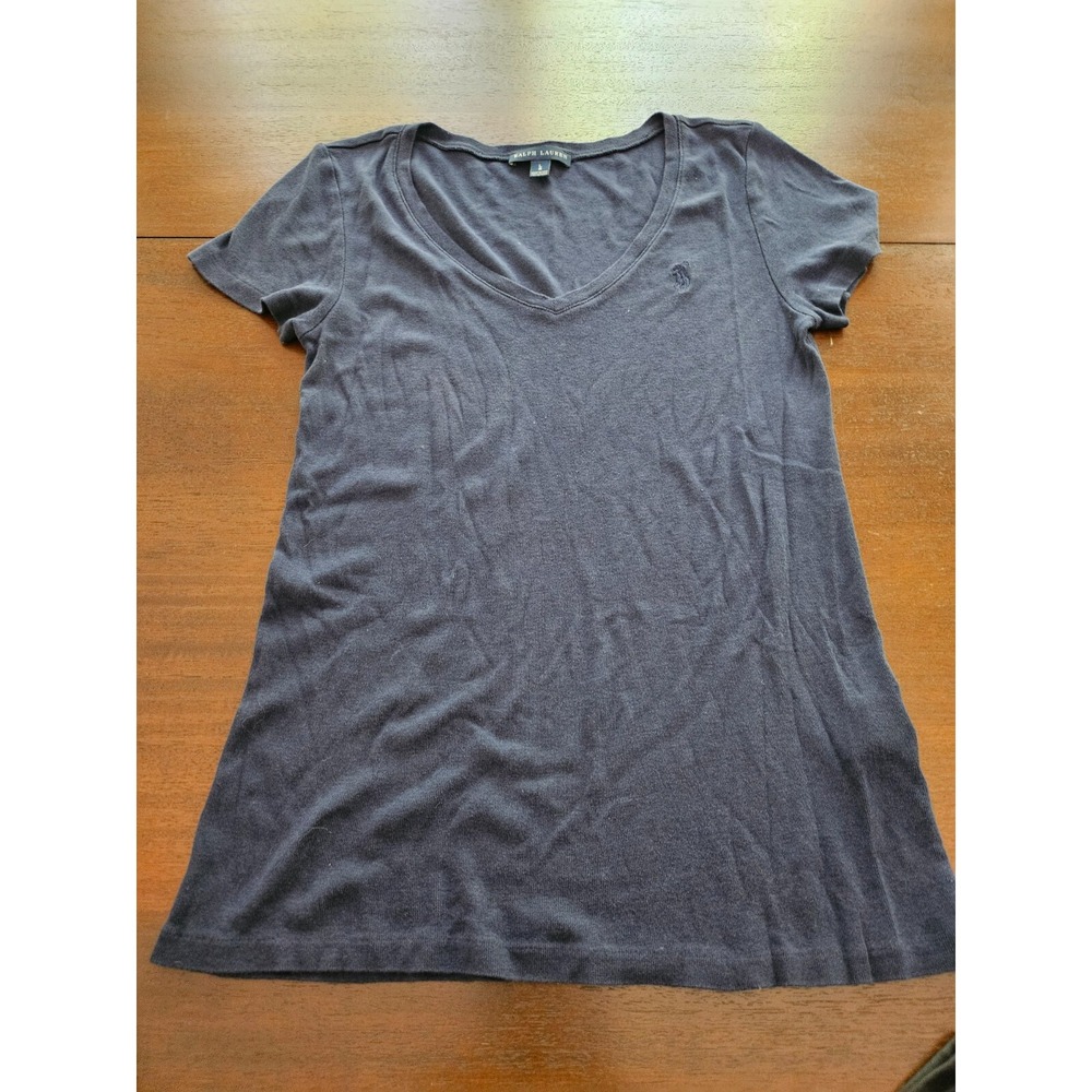 WOMEN'S POLO RALPH LAUREN V-NECK SHORT SLEEVE T SHIRT LARGE NAVY